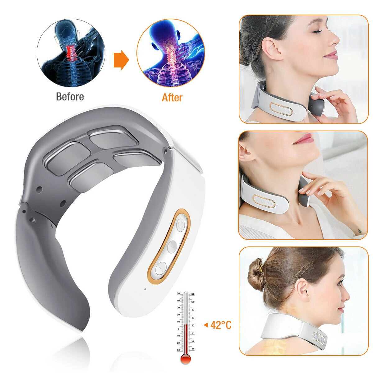 (image for) CHIGO 4-Head Neck Massager TENS Muscle Neck Massager Wireless Electric Neck Massager Device 6 Massage Modes 9 Strength Levels