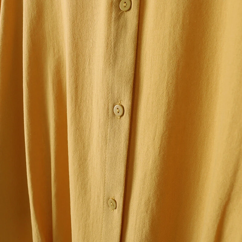 (image for) ZANZEA Cotton Solid Button Lapel Ruched Casual Blouse