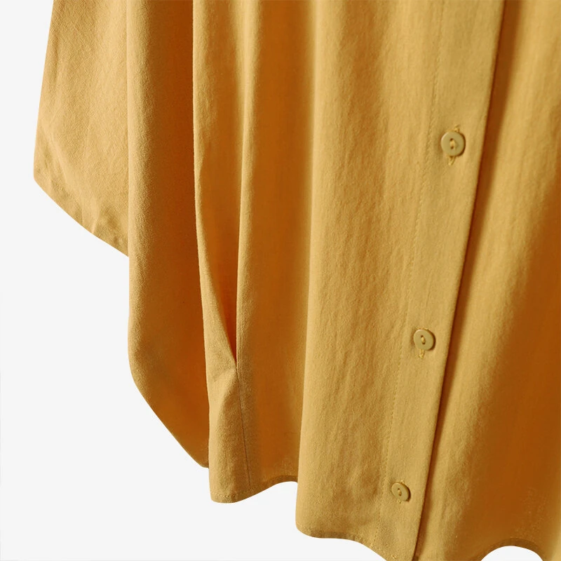 (image for) ZANZEA Cotton Solid Button Lapel Ruched Casual Blouse