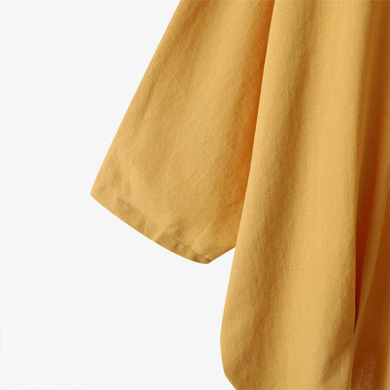 (image for) ZANZEA Cotton Solid Button Lapel Ruched Casual Blouse