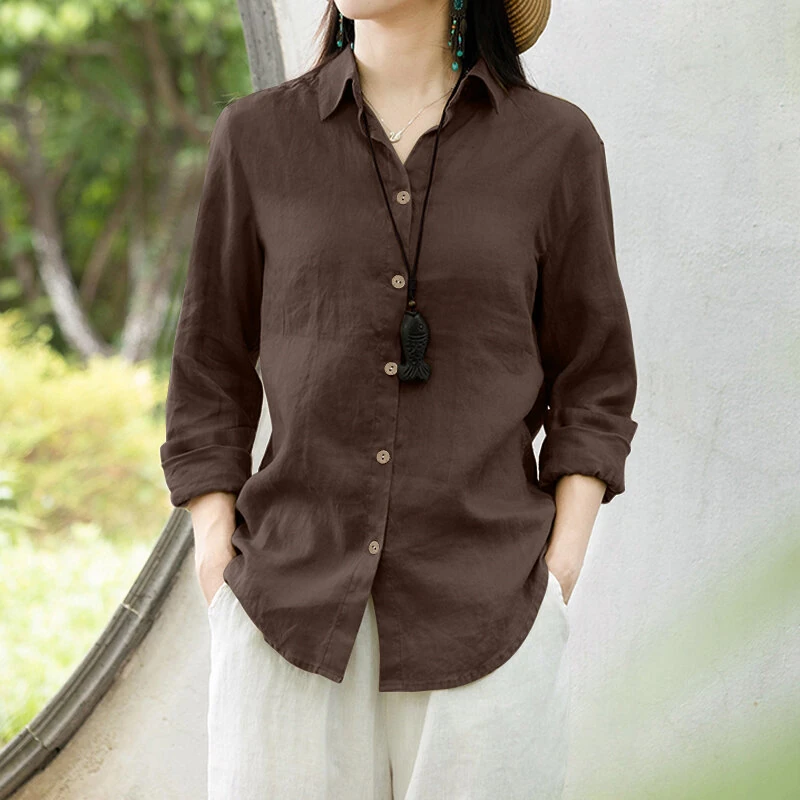 (image for) ZANZEA Women Comfortable Solid Color Blouse Fashion Long Sleeve O-Neck Shirt Casual Loose Basic Tops